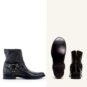 Frye Phillip Harness  Black Leather Short Riding Boots